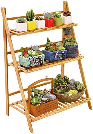 Ufine Bamboo Ladder Plant Stand 3 Tier Foldable Flower Pot Displa...