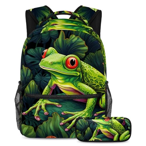 Cartable grande capacité grenouille verte résistant pour cours et bagage