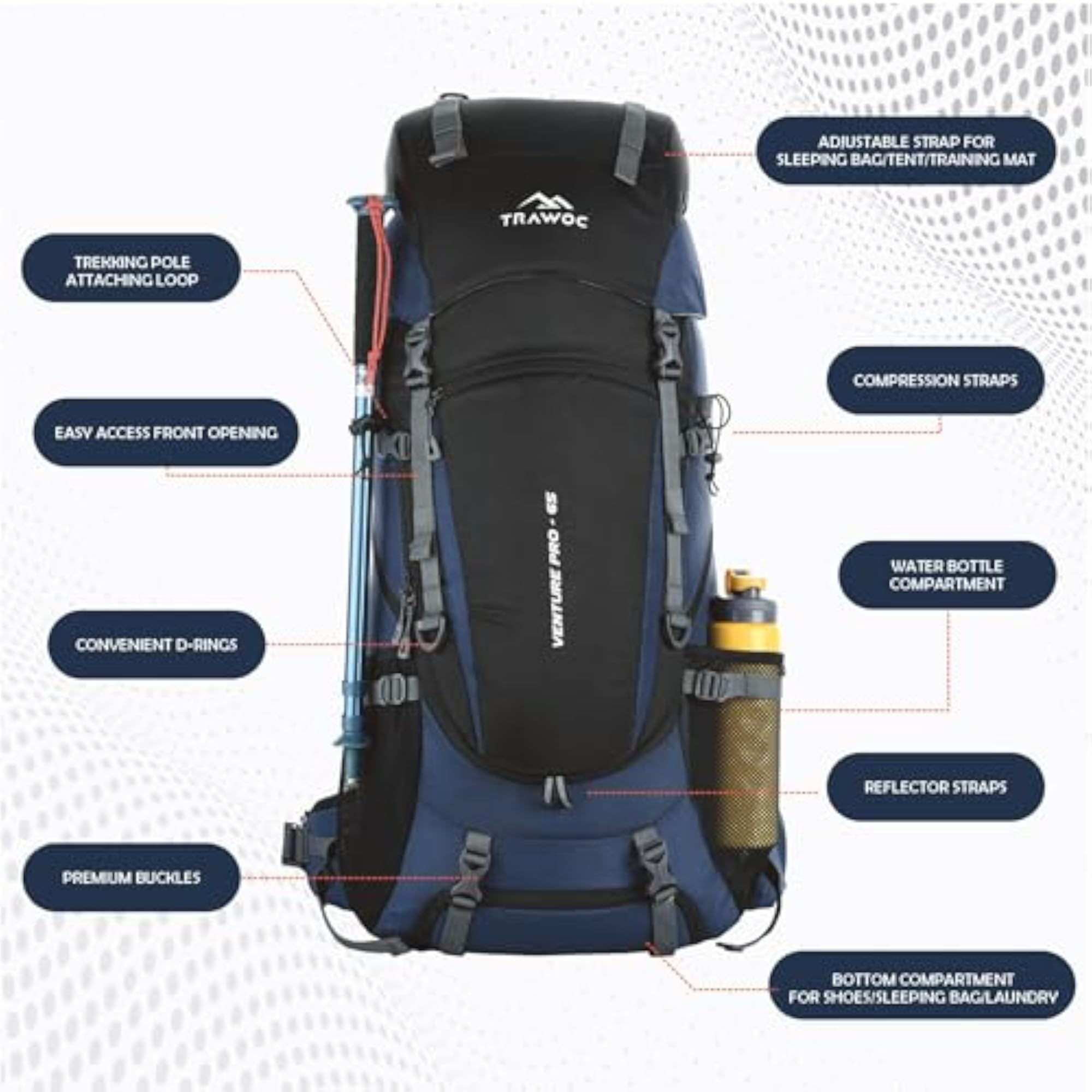 VENTURE PRO 65L Internal Frame Camping Backpack
