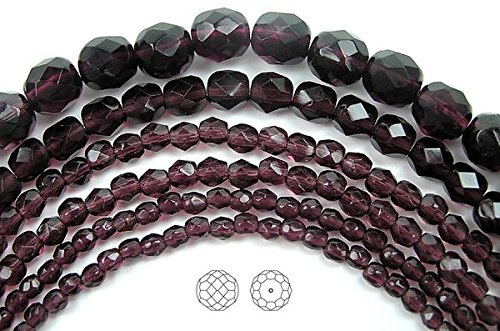 4mm (102 Beads) Deep Violet, Czech Fire Polished Round Faceted Glass Beads, 16 inch Strand