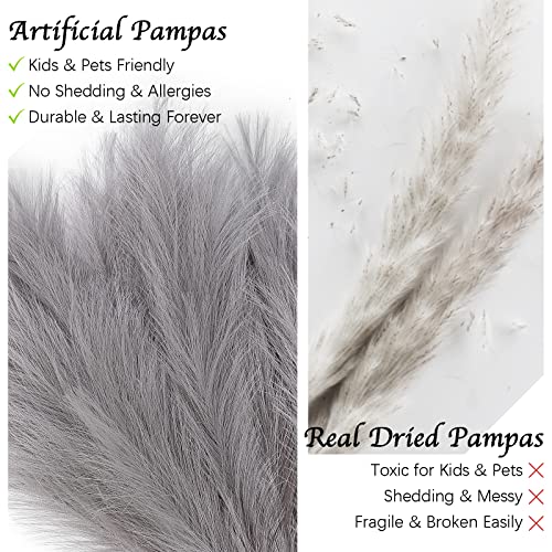 Zifty 7-Pcs 38"/3.1Ft Faux Pampas Grass Large Tall Fluffy Artificial Fake Flower Boho Decor Bulrush Reed Grass For Vase Filler Farmhouse Home Wedding Decor (Grey) #TOP3