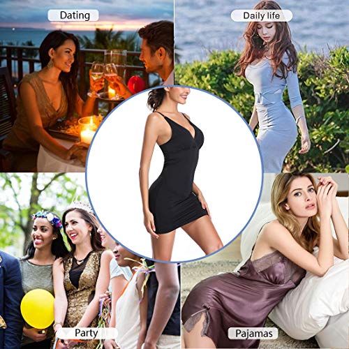 Image of Full Slips for Under Dresses Women Full Body Shaping Control Slip V Neck Adjustable Spaghetti Straps Long Nightgown