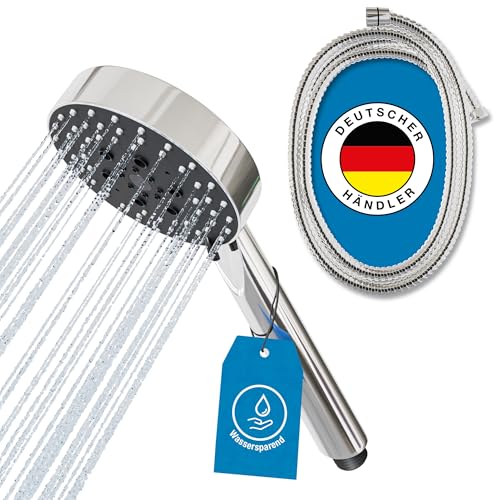 ATHLON TOOLS Duschkopf mit Schlauch - 5 Strahlarten Hochdruck Duschbrause - Ø 105 mm wassersparende Handbrause rund (Chrom, Duschkopf 105 mm [inkl. Schlauch]) - inkl. Sparduschkopf Einsatz
