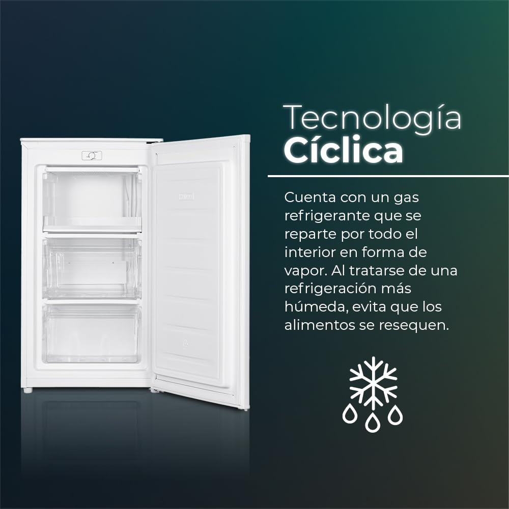 Svan Congélateur Vertical Blanc SCV85502E. Capacité Nette 60 Litres, Système Cyclique, 4 Étoiles, Porte Réversible, Contrôle Manuel, Faible Niveau Sonore, Classe Énergétique E