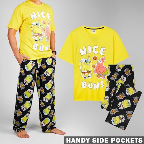 SpongeBob SquarePants 2 Piece Pajama Set for Men Teens Comfy T Shirt PJ Pants Loungewear Summer Sleepwear Gifts for Men3