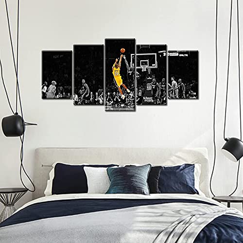 Jiazugo Cool Basketball Posters For Boys Bedroom Black And White Canvas Wall Art Nba Sports Room Decor Guys Teen Man Young Home Decoration Stretched Framed Ready To Hang 50" W×24" H×5 Pcs #TOP4