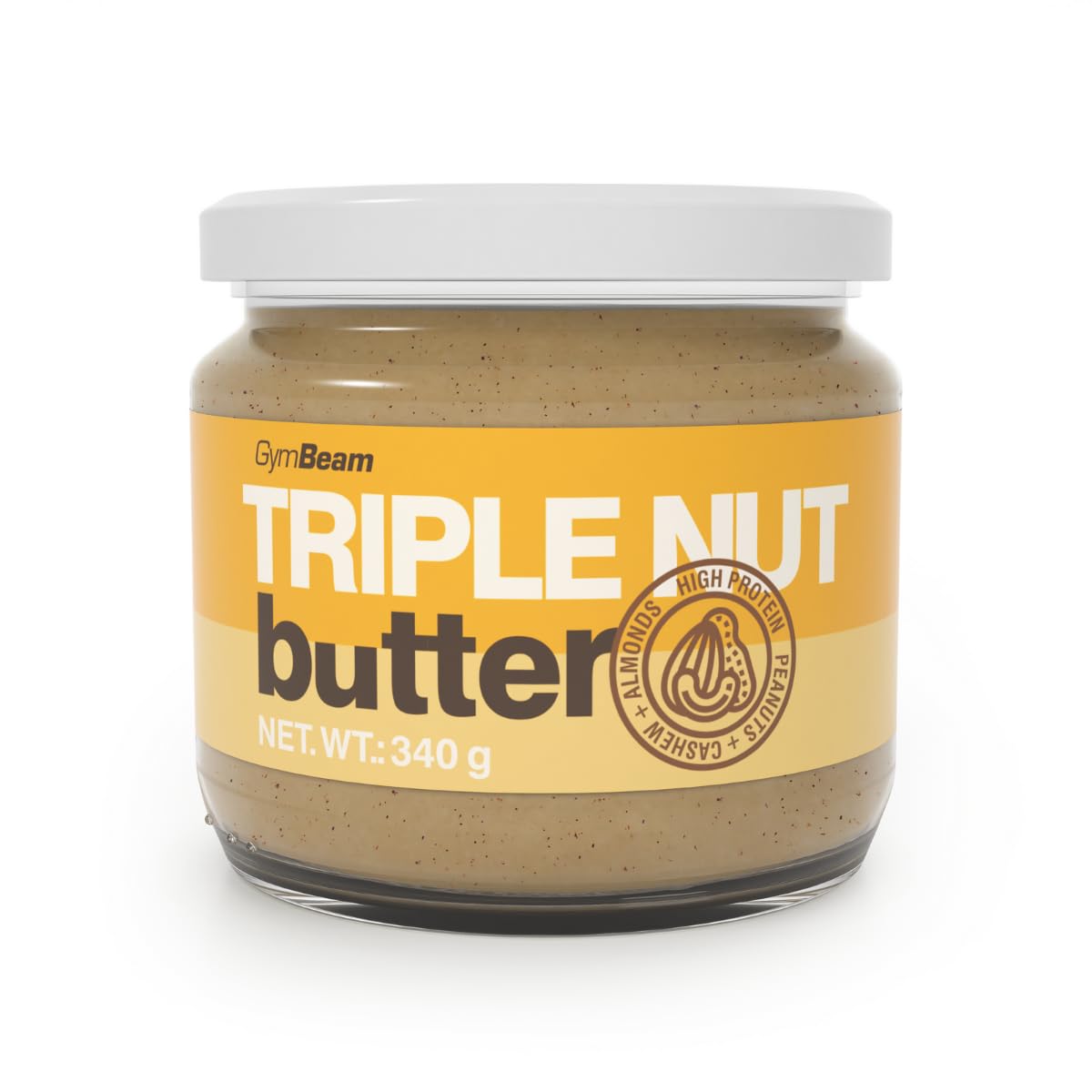 GymBeam - Delizioso Burro di Anacardi, Arachidi e Mandorle 400g, Senza Glutine, Senza Olio di Palma, Ricco di Proteine e Fibre, Prodotto con Ingredienti Naturali - Crema Triple Nut