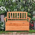 Aiyyds Cedar Outdoor Storage Bench with Seating - 44-inch Patio Bench with Backrest and Armrests, Weatherproof Deck Storage Box in Vibrant Orange-Red