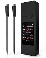 Vista 1 de Termómetro inalámbrico para carne con Bluetooth y aplicación, pantalla táctil, alarma audible, 2 sondas, alcance de 800 pies y base recargable