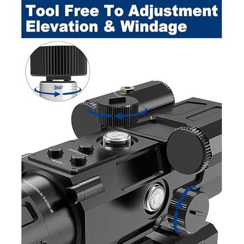 UUQ 4X32 Prism Optics Rifle Scope with Red Laser,Red Illuminated Reticle,Upgraded Buttons,and Glass Etched Reticle 4X Magnification-Fits 20mm Free Mounts