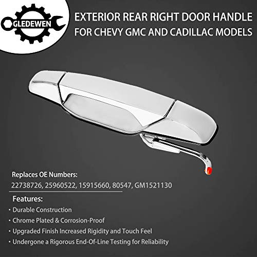 Exterior Chrome Door Handle Rear Right Passenger Side | For 2007-2013 Chevy Silverado Suburban Tahoe Avalanche, Gmc Sierra Yukon, Cadillac Escalade | Replaces# 22738726, 25960522, 15915660, 80547 #TOP1