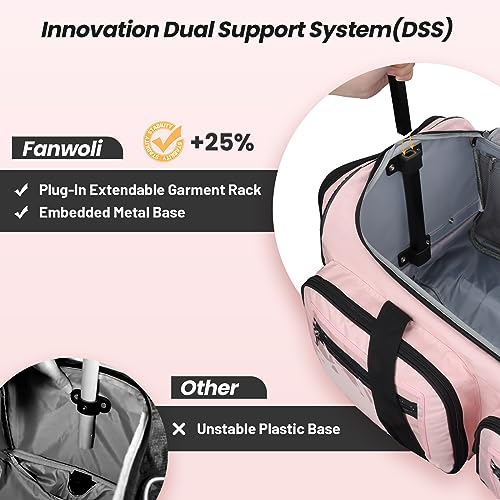 Fanwoli 28" Dance Bag with Garment Rack | Upgraded Stable System & Fabric | More Lightweight & Wear-Resistant | Ideal Competition Rolling Duffle Bag | Pink/Black Trim3