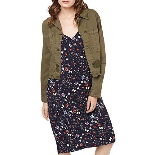 Sanctuary Womens Lieutenant Cropped Distressed Military Jacket Green XL