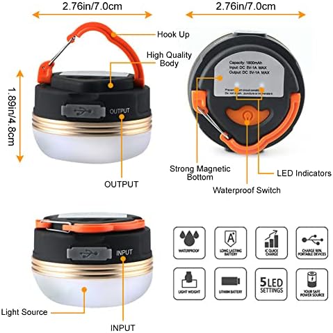 flintronic 2pcs Camping Lantern, USB Rechargeable Glare LED Tent Light with Magnetic Base, Waterproof Portable Outdoor Tent Light, 3 Modes with SOS for Hiking Fishing Emergency Home