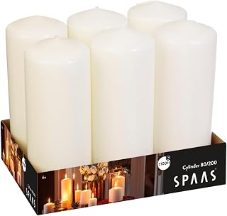 Spaas 6 Unscented Pillar Candle 80/200 mm, ±100 Hours, White
