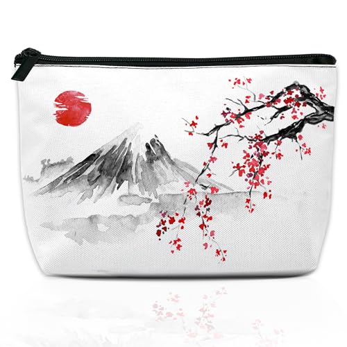 Makeup Bag Japanese Cherry Blossom Cosmetic Bag for Women, Sun Fuji Mount Travel Small Bag for Purse, Pouch for Toiletries Water Resistant Gift 9.5×5.9 Inch