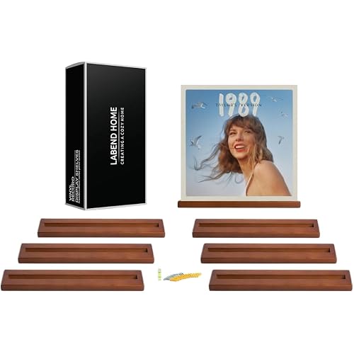 LABEND HOME Vinyl Record Bookshelf - Set of 8 Floating Shelves for LP Album Storage - Solid Pine Wood Wall Mount Display - Wall Mount Hardware Included - Chestnut Brown