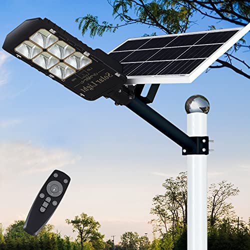 300W Solar Street Lights Outdoor, Motion Sensor Dusk to Dawn Solar Powered Outdoor Lights with Remote Control, 660 LED, Waterproof, for Street, Road, Yard and Pathway