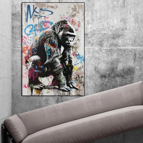 Art mural gorille urbain graffiti abstrait peinture toile salon 60x90cm - 3