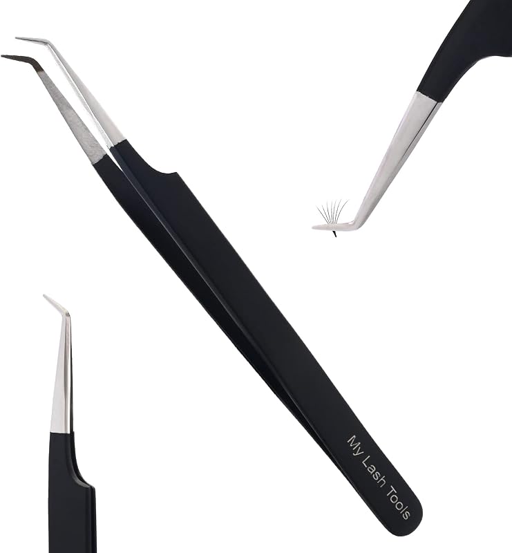 Pinça para extensão de cílios com ponta de fibra e ângulo de 45 graus Cross Edge Corporation, aço inoxidável, preta, 1 unidade
