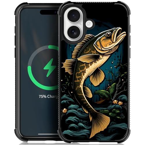 Goodsprout Compatible with iPhone 17 Case,for MagSafe Amazing Pattern Design Shockproof Anti-Scratch Hard PC Back Case for iPhone 17 Dark Largemouth Fish