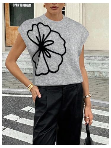 Image of SOLY HUX Women's Short Sleeve Sweater 3D Floral Sweaters Pullover Tank Tops Knit Vest Trendy Fashion Clothing