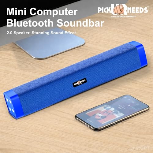 Image of Pick Ur Needs Rechargeable 10W Wireless Bluetooth Soundbar Speaker with 1200mAh Battery, FM Radio, TF Card, USB & AUX Support - 4 Hours Playtime Home & Outdoor Speakers (Blue)