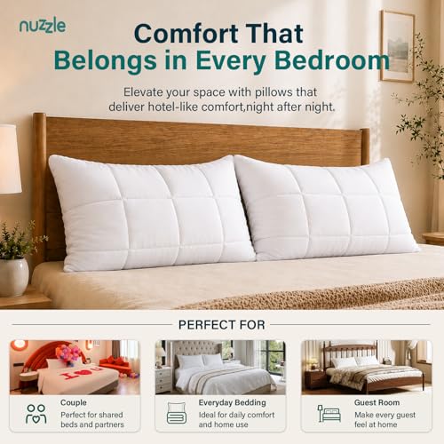 Image of Nuzzle Queen Size Set of 2 Adjustable Firm Pillows - Hotel Luxury Neck Support, Height Adjust Soft Cooling Pillow for Back, Stomach or Side Sleepers-Home Gift