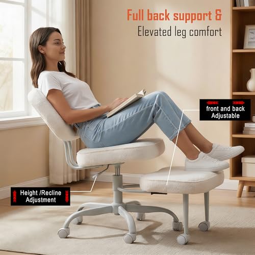 Image of DROGO Meditura Ergonomic Cross Legged Office Chair with 360 Wheels, ADHD Chair for Adults, Meditation Chair, Yoga Office Chair, Comfortable Back Support, 4.7' Adjustable Height & Recline (Off /White)