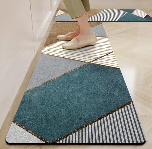 Image of Yellow Weaves- Non-Slip Kitchen Floor Mats, Water Absorbent, Rugs,Standing Rubber Mats for Kitchen, Office, Sink and Laundry Room, Multicolor (Pack of 2)