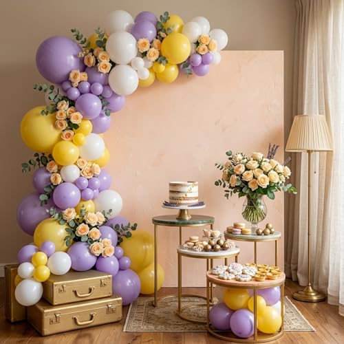 Image of Party Propz Balloons for Decoration - Set of 51 Pcs Yellow Purple White Balloons for Decoration, Balloons with Balloon Arch Strip for Birthday Party & Home Decoration (Latex)