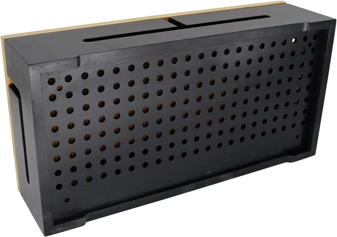 Kabelmanagement Box aus Bambus 41×20×11 cm – Magnetischer Deckel – Kabel Organizer für Schreibtisch & TV – Kabelbox zur Kabelaufbewahrung – inkl. Montagematerial für Wandbefestigung (Schwarz L)