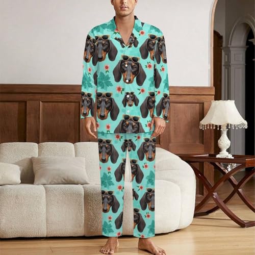 Mens Pajamas Set, Long Sleeve Sleepwear Button Down Pjs 2 Piece Loungewear2