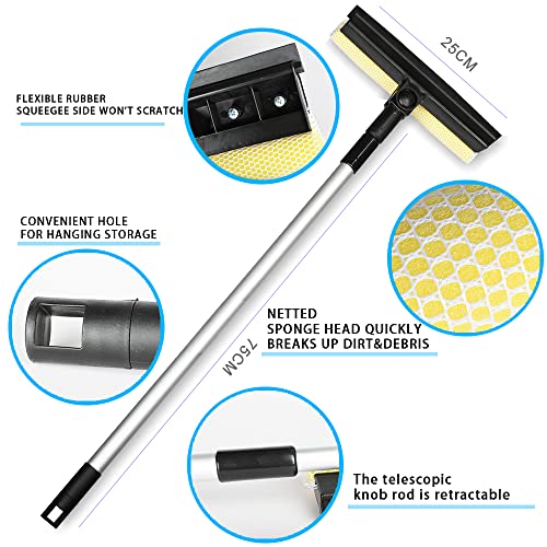 Image of 49'' Long Handle Cleaner Sponge Car Truck Window Windshield Squeegee and Soft Rubber Strip Telescopic Pole, Adjustable to Clean from Multiple Angles (Black)