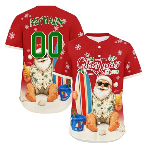 Camiseta de béisbol Christmas in July personalizada, camisa hawaiana de Santa tropical para fiesta y vacaciones en la playa miniatura 1