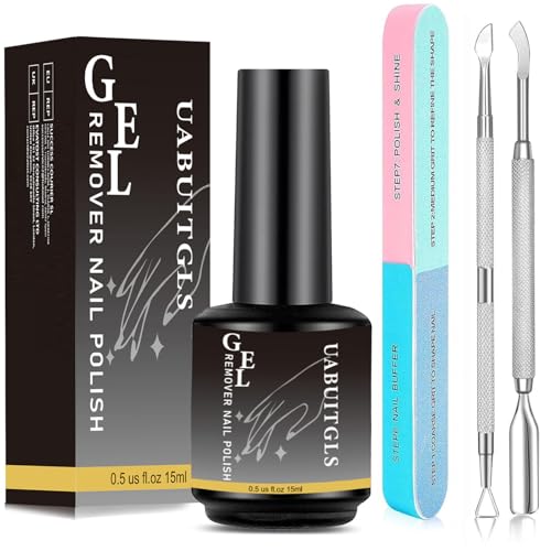 Quitaesmalte de uñas en gel con 2 piezas de empujador de cutículas y lima de uñas, eliminación fácil y rápida del gel en Acrylic powder, elimina el esmalte de uñas en gel en 3-5 minutos