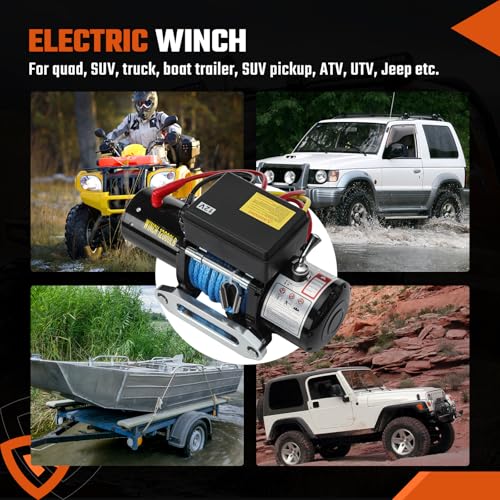 Cabrestante eléctrico 12000lb impermeable con cuerda sintética 12V miniatura 7