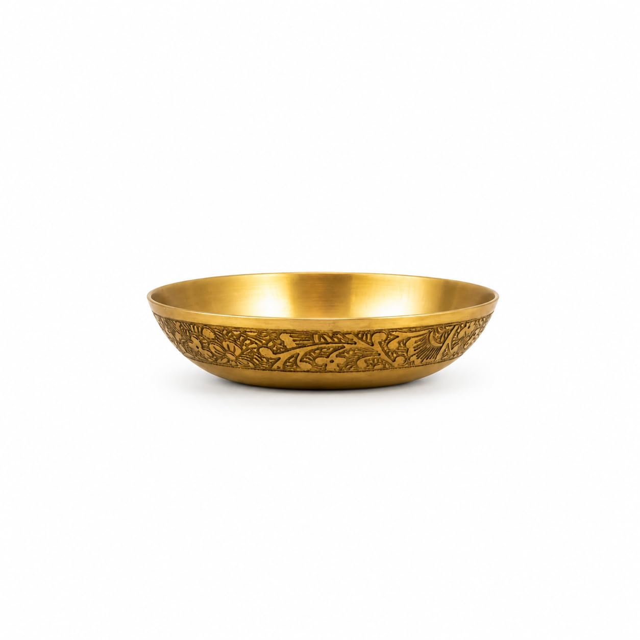 Brass Serving Bowl (Peetal Ki Halwe ki Plate/Katori) with Floral Etching Design | Handcrafted Gold Finish Serving Bowl for Dining, Pooja, Prasad, Desserts & Dry Fruits.-image-2