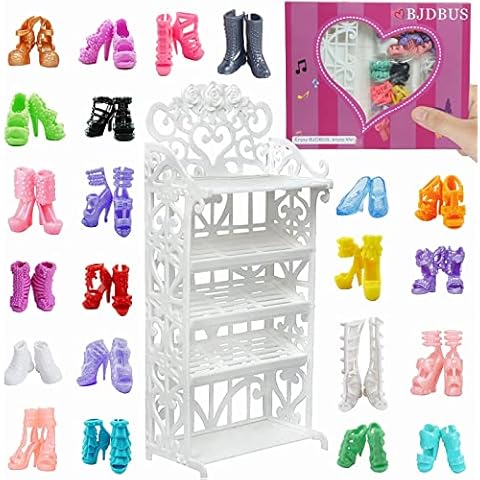 BJDBUS 1 Doll Shoes Rack Shelf + 20 Pairs Shoes Set Accessories High Heel Boots Sandals Assorted Furniture for 11.5 Inch Girl Doll Cover