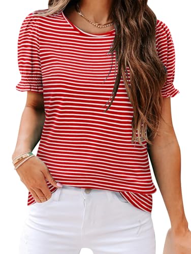 CRAZY GRID Women's Summer Tops Ruffle Short Sleeve 2025 Casual Knit Loose Fit T-Shirt2