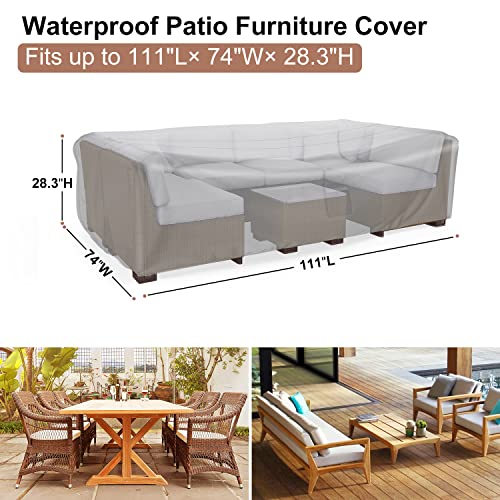 Image of Mrrihand Outdoor Patio Furniture Covers Waterproof 111 inchLx74 inchWx28.3 inchH Black | All Weather Protection Against Rain, Dust & UV Rays; Fits Dining Table & Chair or Sectional Set, Heavy-duty for Patio & Deck