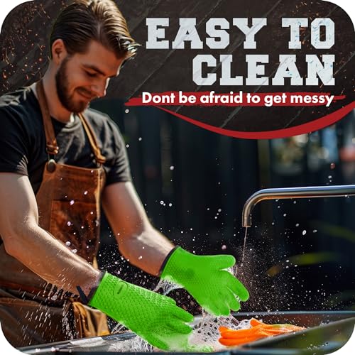 Image of Kitchen perfection Silicone Smoker Oven Gloves -Extreme Heat Resistant BBQ Gloves -Handle Hot Food Right on Your Smoker Grill Fryer & Pit | Waterproof Oven Mitts |Superior Value Set+3 Bonuses
