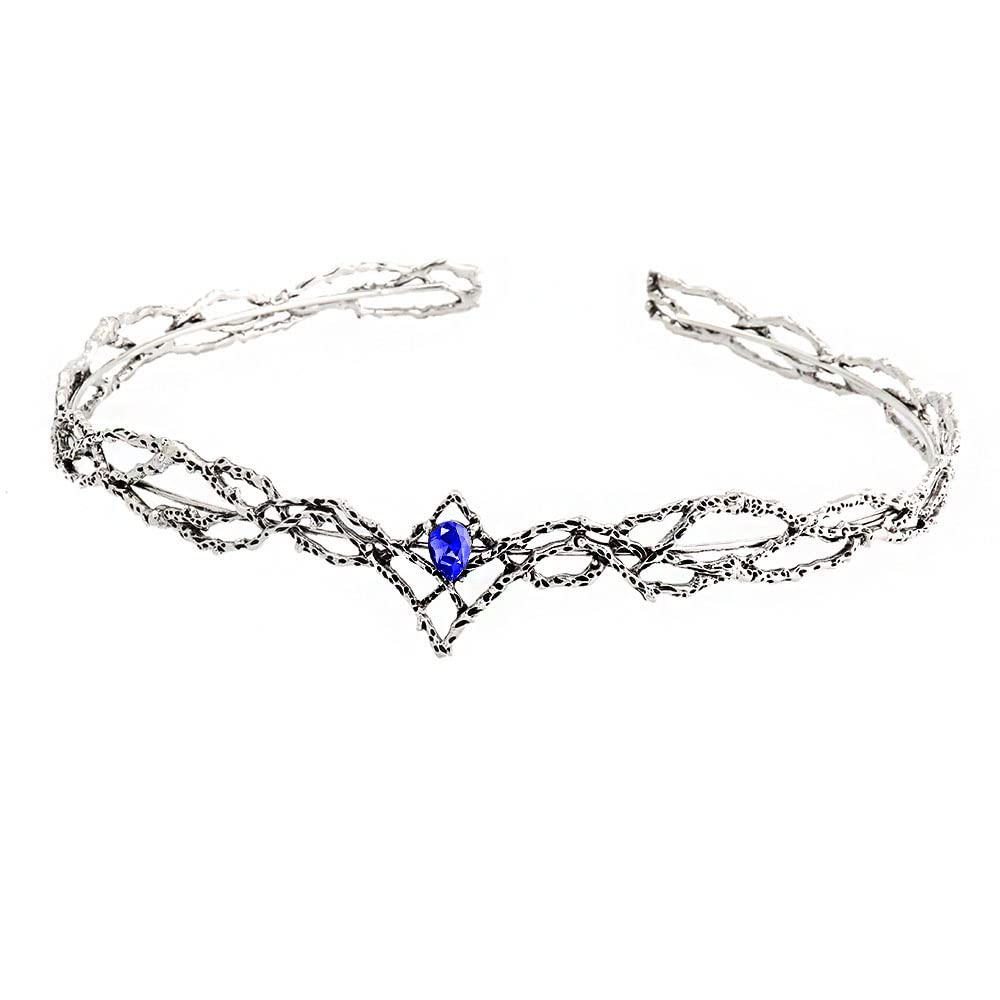 LEEMASINGCrown Crystals Tiaras Hair Band Bridal Crowns Princess King Headband For Birthday Wedding Halloween Costume Party, M, Rhinestone, rhinestone Silver Blue