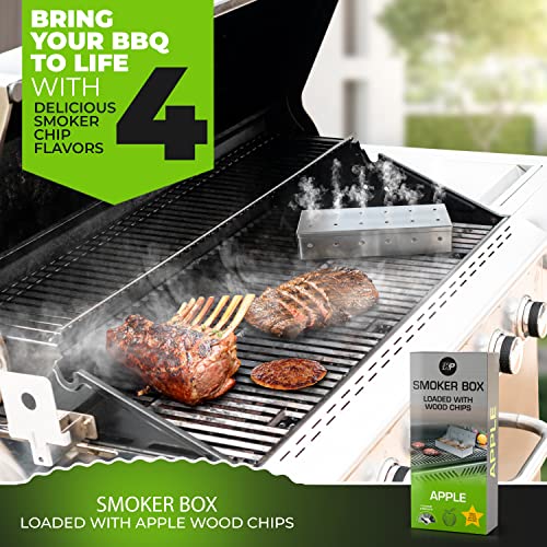 Kitchen Perfection Smoker Box Filled With Apple Wood Chips -Top Grill Smoker Box,Adds Delicious Smokey Flavor On Gas Grill/Charcoal Grills, Stainless Steel Bbq Grill Accessories Grill Master Gift #TOP1