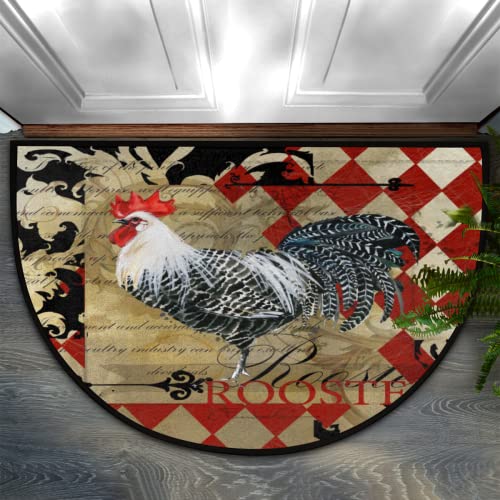 Osam Space Rooster Vintage Diamond Lattice Half Round Door Mat Indoor Entrance Mat 24 X 36, Absorbent Doormats Area Rugs Non-Slip Semi Circle Floor Mats For Home Kitchen Outdoor #TOP7