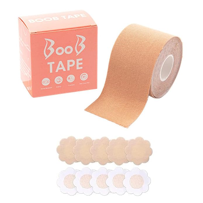 Boob Tape with 10 Pairs Nipple Cover Cotton Wide Thin Breast Tape - Women's & Girl's Breast Lift Multicolour-image-44