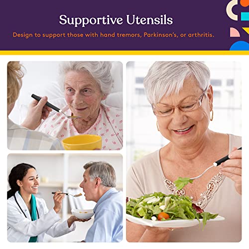 Special Supplies Adaptive Utensils 5-Piece Set Non-Weighted, Non-Slip Handles for Hand Tremors, Arthritis, Parkinson’s or Elderly Use - Stainless Steel Knife, Rocker Knife, Fork, Spoons (Black) - Image 3