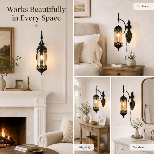 Image of Rustic Gothic Plug in Wall Sconce with Glass