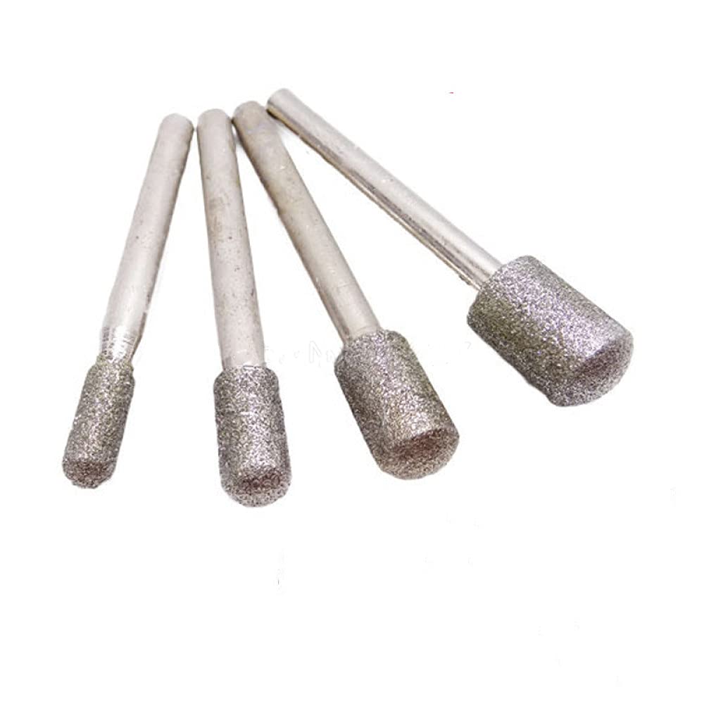 Diamante per lucidare la punta 5 pezzi 6 mm gambo diamante cilindro rotondo fresa rotante testa di rettifica incisione incisione abrasivo cilindrico punte montate internamente(12mm Head Diameter)