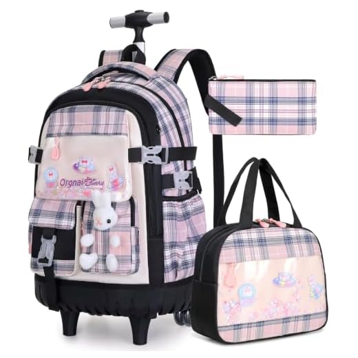 Kawaii Bunny Rolling Backpack Set for Girls